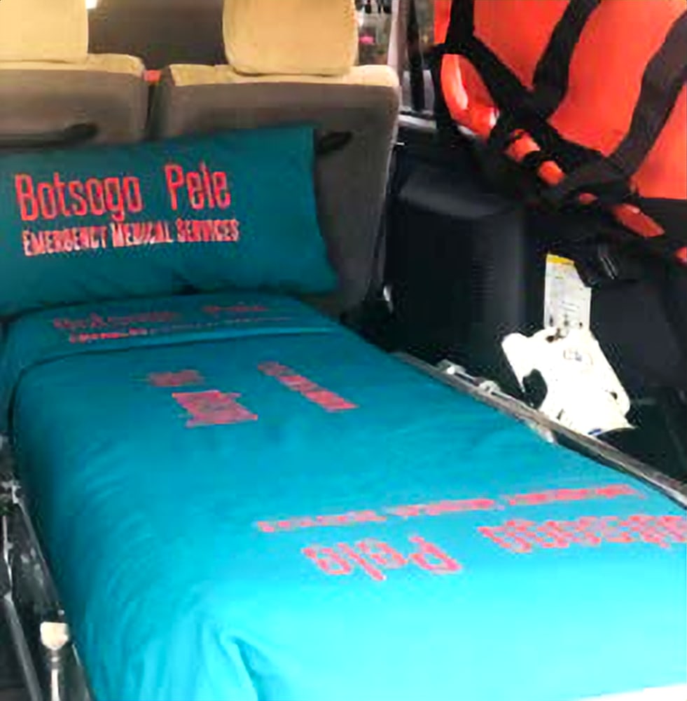 Branded stretcher inside the ambulance